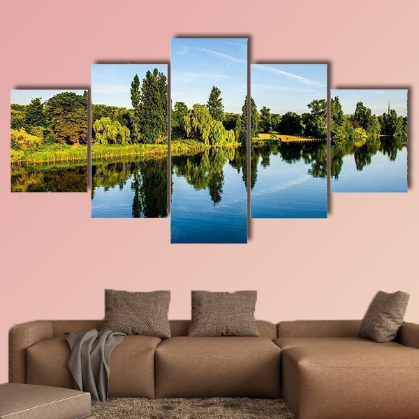Forest Near Lake Canvas Wall Art-5 Star-Gallery Wrap-62" x 32"-Tiaracle