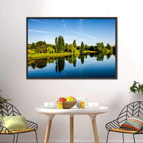 Forest Near Lake Canvas Wall Art-3 Horizontal-Gallery Wrap-25" x 16"-Tiaracle