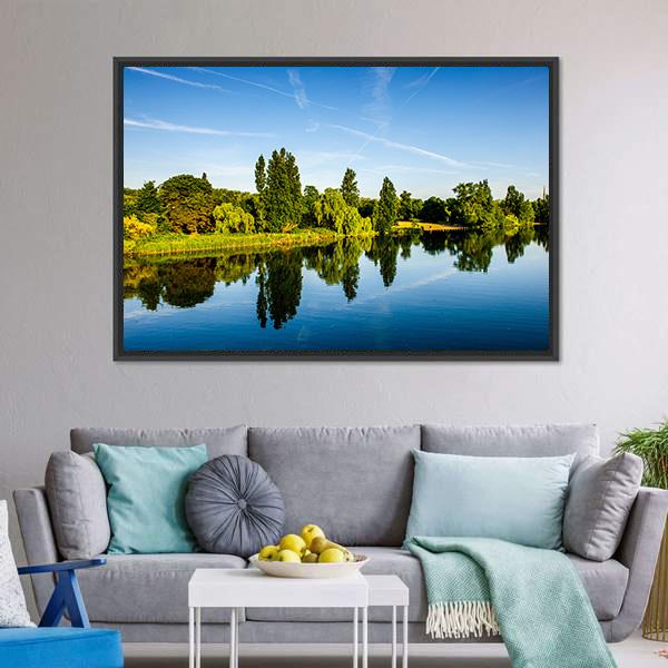 Forest Near Lake Canvas Wall Art-3 Horizontal-Gallery Wrap-25" x 16"-Tiaracle