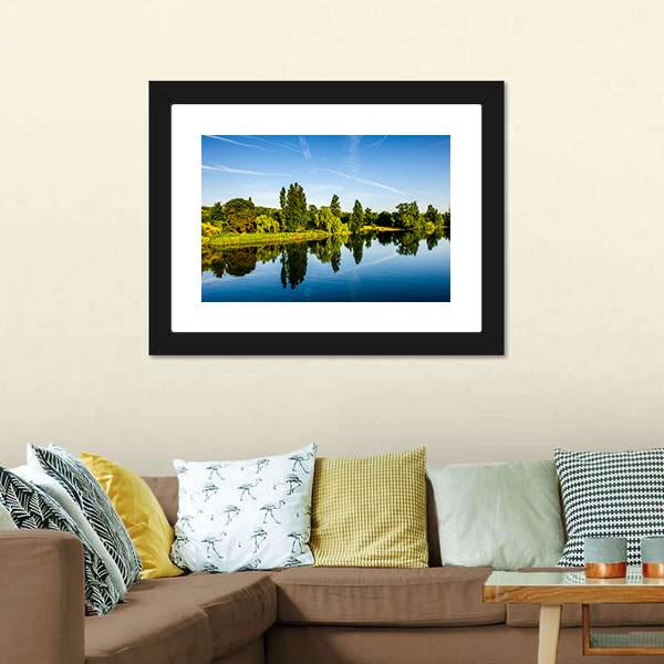Forest Near Lake Canvas Wall Art-3 Horizontal-Gallery Wrap-25" x 16"-Tiaracle