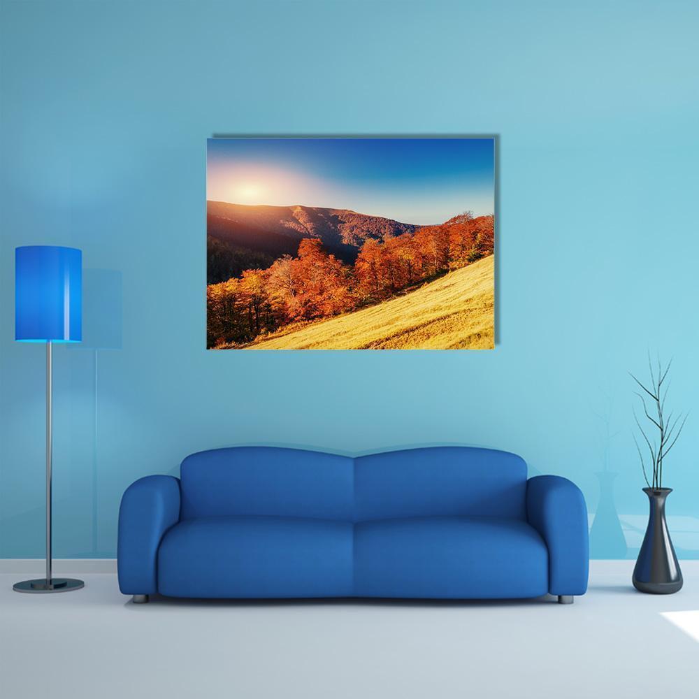 Forest Road In Autumn Canvas Wall Art-1 Piece-Gallery Wrap-48" x 32"-Tiaracle