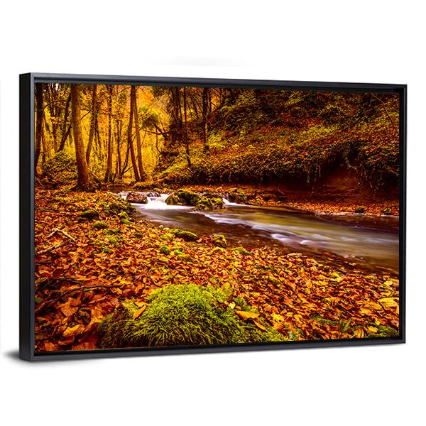 Forest Road In Autumn Canvas Wall Art-3 Horizontal-Gallery Wrap-25" x 16"-Tiaracle