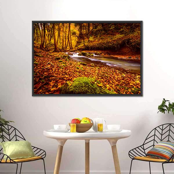 Forest Road In Autumn Canvas Wall Art-3 Horizontal-Gallery Wrap-25" x 16"-Tiaracle