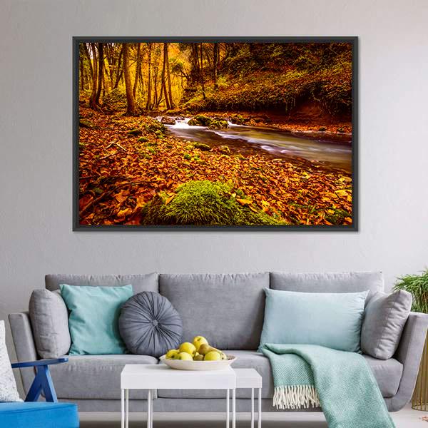 Forest Road In Autumn Canvas Wall Art-3 Horizontal-Gallery Wrap-25" x 16"-Tiaracle
