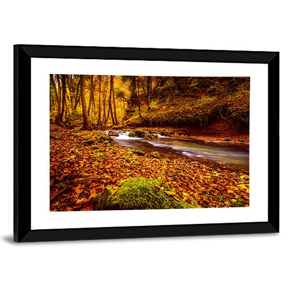 Forest Road In Autumn Canvas Wall Art-3 Horizontal-Gallery Wrap-25" x 16"-Tiaracle