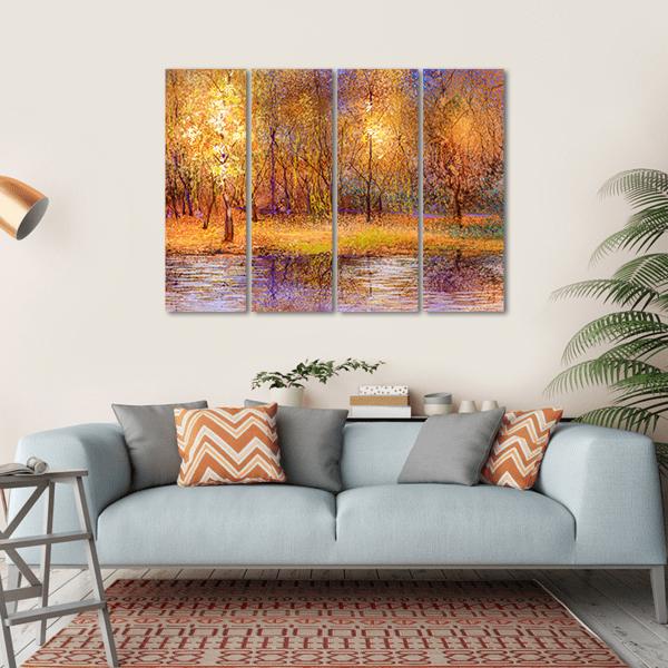 Forest Trees With Lake In Autumn Canvas Wall Art-4 Horizontal-Gallery Wrap-34" x 24"-Tiaracle