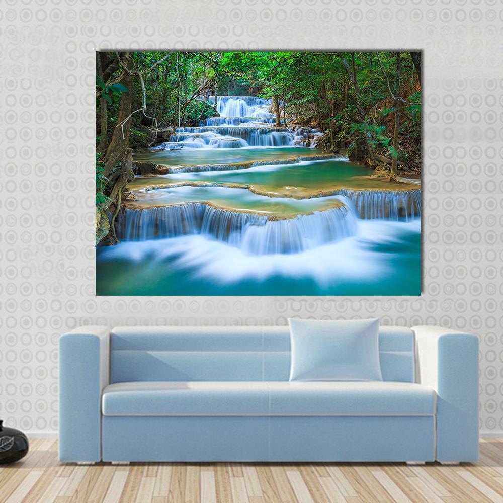 Forest Waterfall Kanchanaburi Canvas Wall Art-1 Piece-Gallery Wrap-36" x 24"-Tiaracle