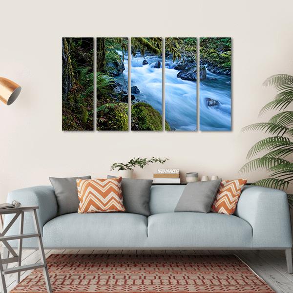 Forest With A River Canvas Wall Art-5 Horizontal-Gallery Wrap-22" x 12"-Tiaracle