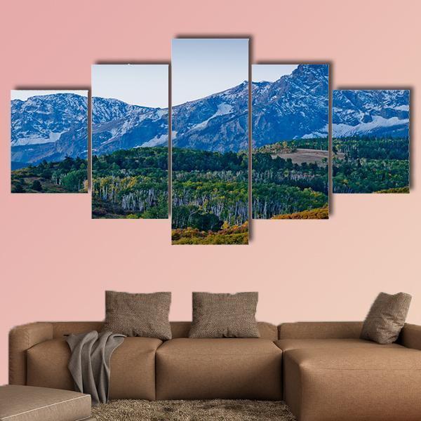 Forest With Mountain Dallas Canvas Wall Art-5 Star-Gallery Wrap-62" x 32"-Tiaracle