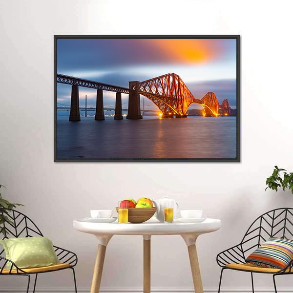 Forth Bridge Scotland Canvas Wall Art-1 Piece-Floating Frame-24" x 16"-Tiaracle