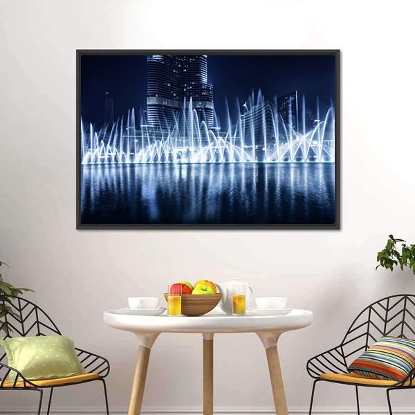 Fountain In Dubai At Night Canvas Wall Art-5 Horizontal-Gallery Wrap-22" x 12"-Tiaracle