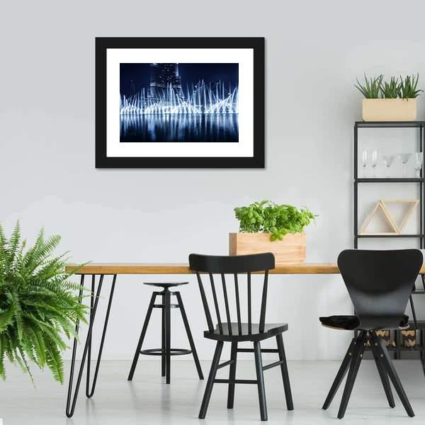 Fountain In Dubai At Night Canvas Wall Art-5 Horizontal-Gallery Wrap-22" x 12"-Tiaracle
