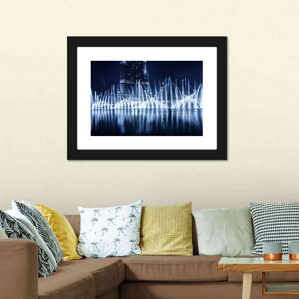 Fountain In Dubai At Night Canvas Wall Art-5 Horizontal-Gallery Wrap-22" x 12"-Tiaracle
