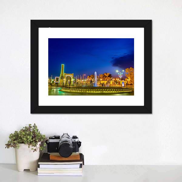 Fountain In Touggourt Canvas Wall Art-1 Piece-Framed Print-20" x 16"-Tiaracle