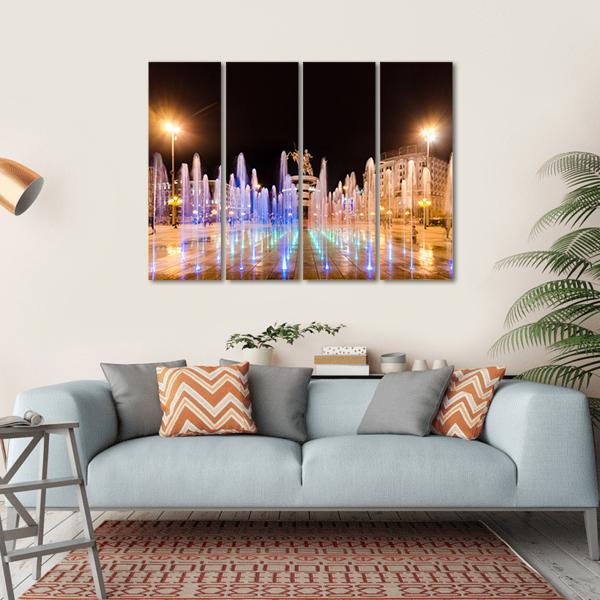 Fountains Of Square Macedonia Canvas Wall Art-4 Horizontal-Gallery Wrap-34" x 24"-Tiaracle