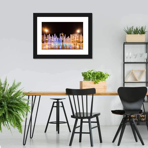 Fountains Of Square Macedonia Panoramic Canvas Wall Art-1 Piece-36" x 12"-Tiaracle