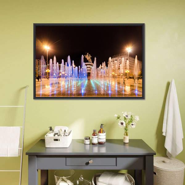 Fountains Of Square Macedonia Panoramic Canvas Wall Art-1 Piece-36" x 12"-Tiaracle