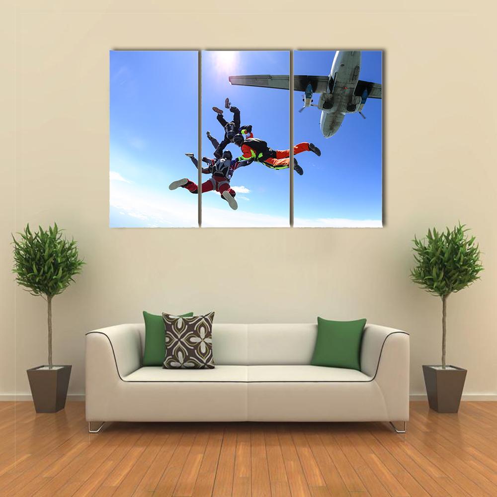 Four Parachutists Jumping Canvas Wall Art-3 Horizontal-Gallery Wrap-37" x 24"-Tiaracle