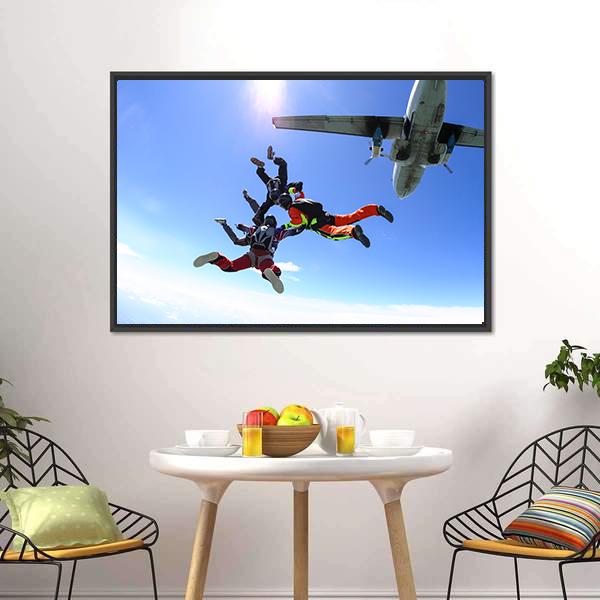 Four Parachutists Jumping Canvas Wall Art-3 Horizontal-Gallery Wrap-25" x 16"-Tiaracle