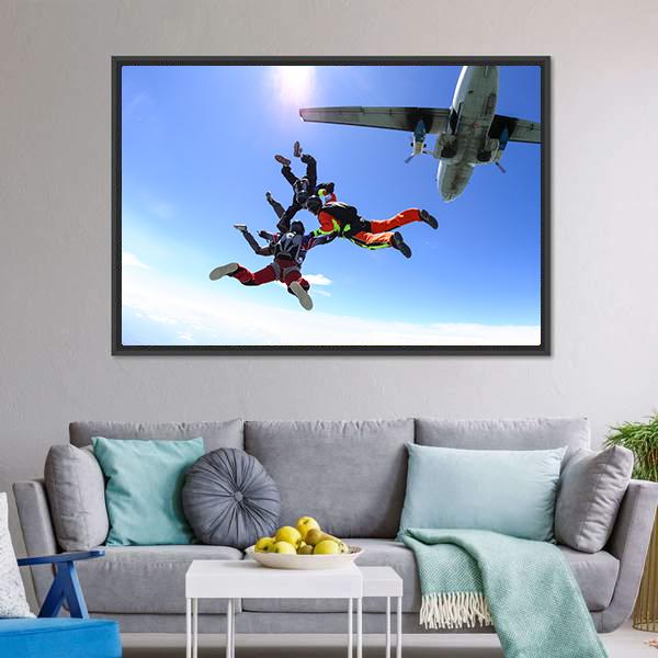 Four Parachutists Jumping Canvas Wall Art-3 Horizontal-Gallery Wrap-25" x 16"-Tiaracle