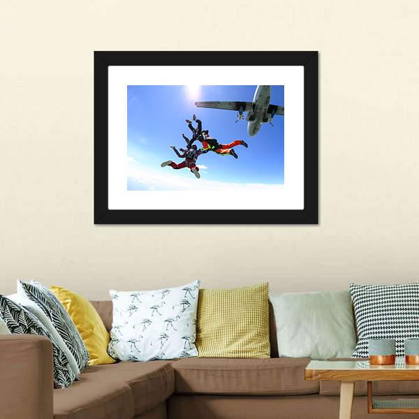 Four Parachutists Jumping Canvas Wall Art-3 Horizontal-Gallery Wrap-25" x 16"-Tiaracle