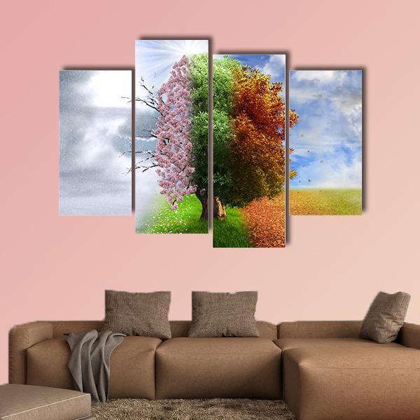 Four Seasons Tree Canvas Wall Art-4 Pop-Gallery Wrap-50" x 32"-Tiaracle
