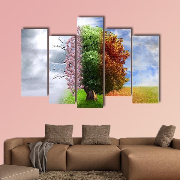 Four Seasons Tree Canvas Wall Art-5 Pop-Gallery Wrap-47" x 32"-Tiaracle