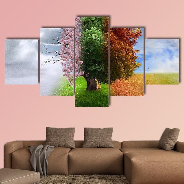 Four Seasons Tree Canvas Wall Art-5 Star-Gallery Wrap-62" x 32"-Tiaracle