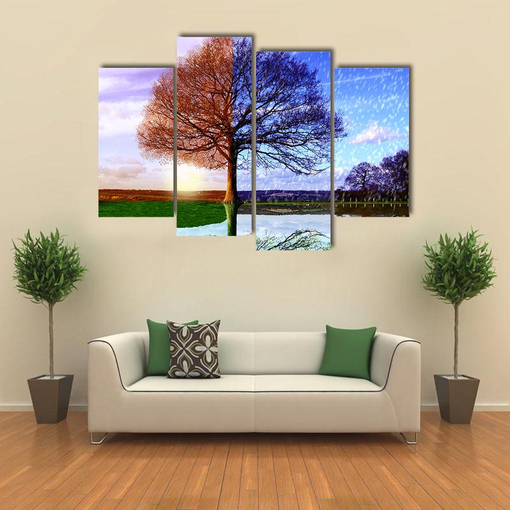 Four Seasons Canvas Wall Art-4 Pop-Gallery Wrap-34" x 20"-Tiaracle