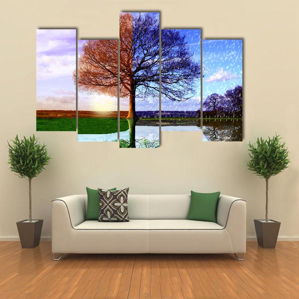 Four Seasons Canvas Wall Art-5 Pop-Gallery Wrap-32" x 21"-Tiaracle