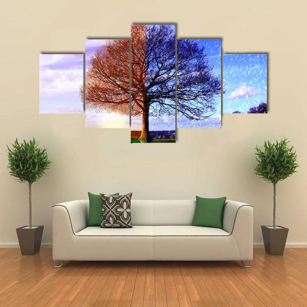 Four Seasons Canvas Wall Art-5 Star-Gallery Wrap-42" x 21"-Tiaracle