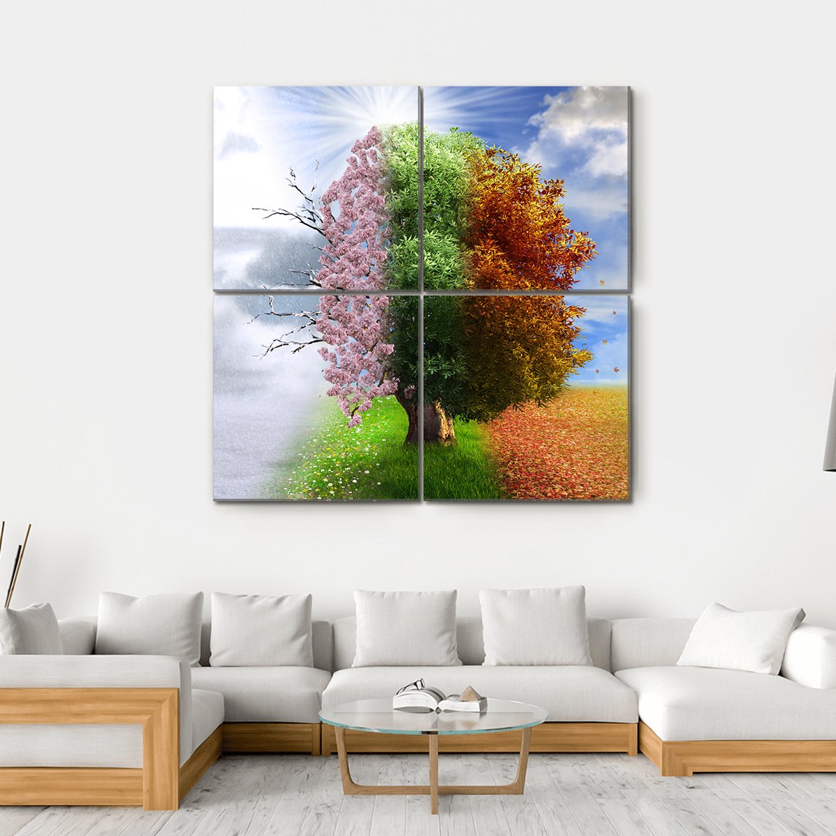 Four Seasons Tree Canvas Wall Art-4 Square-Gallery Wrap-17" x 17"-Tiaracle