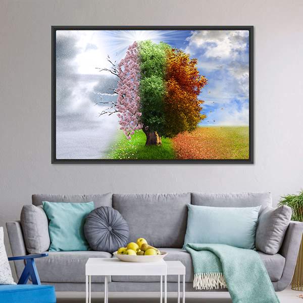 Four Seasons Tree Canvas Wall Art-3 Horizontal-Gallery Wrap-25" x 16"-Tiaracle