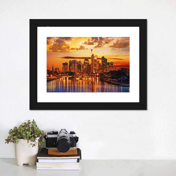 Frankfurt Skyline With Meno River Canvas Wall Art-1 Piece-Framed Print-20" x 16"-Tiaracle