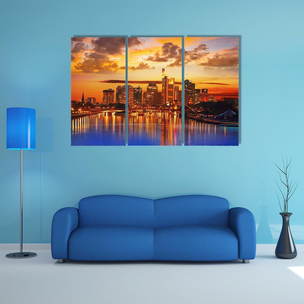 Frankfurt Skyline With Meno River Canvas Wall Art-3 Horizontal-Gallery Wrap-37" x 24"-Tiaracle