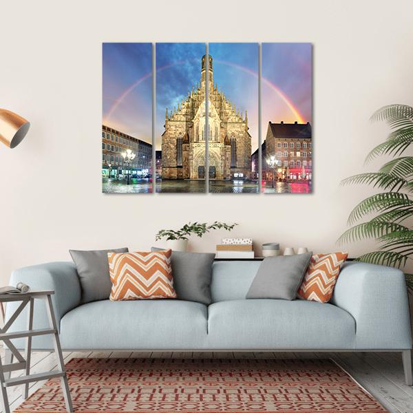 Frauenkirche Church With Rainbow Canvas Wall Art-4 Horizontal-Gallery Wrap-34" x 24"-Tiaracle