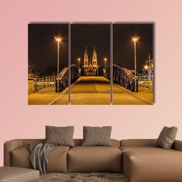 Freiburg Town At Night Canvas Wall Art-3 Horizontal-Gallery Wrap-25" x 16"-Tiaracle