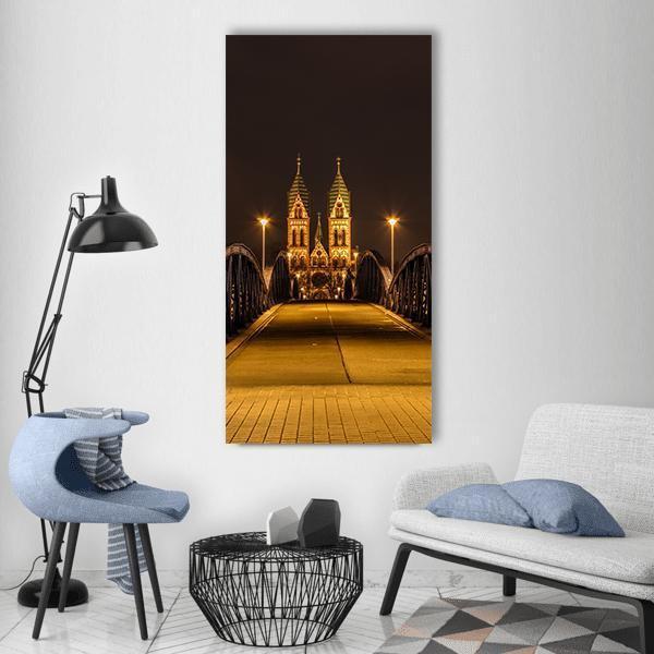 Freiburg Town At Night Vertical Canvas Wall Art-1 Vertical-Gallery Wrap-12" x 24"-Tiaracle
