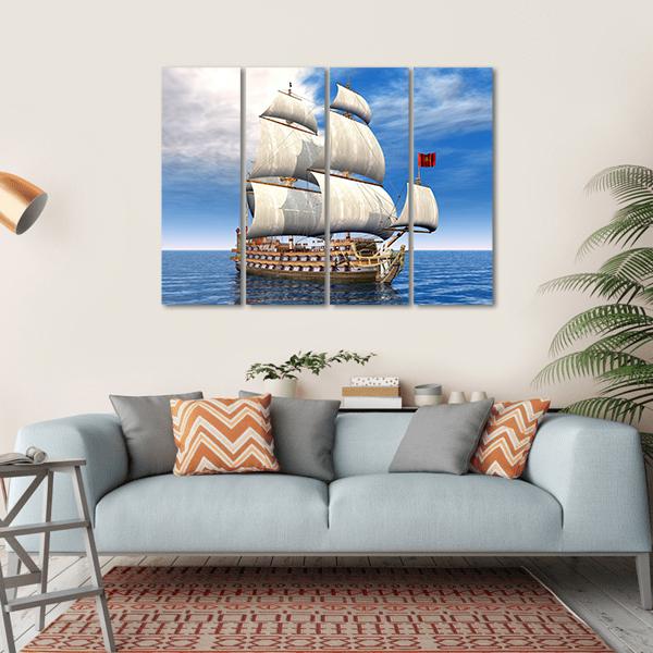 French Sailing Ship Canvas Wall Art-4 Horizontal-Gallery Wrap-34" x 24"-Tiaracle