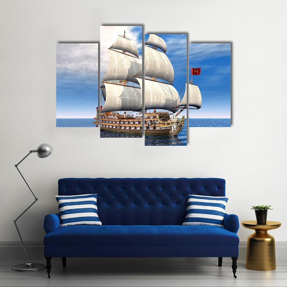 French Sailing Ship Canvas Wall Art-4 Pop-Gallery Wrap-50" x 32"-Tiaracle