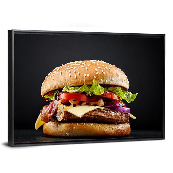 Fresh Tasty Burger Canvas Wall Art-3 Horizontal-Gallery Wrap-25" x 16"-Tiaracle