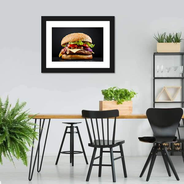 Fresh Tasty Burger Canvas Wall Art-3 Horizontal-Gallery Wrap-25" x 16"-Tiaracle