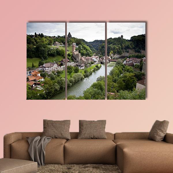Fribourg City Switzerland Canvas Wall Art-3 Horizontal-Gallery Wrap-37" x 24"-Tiaracle