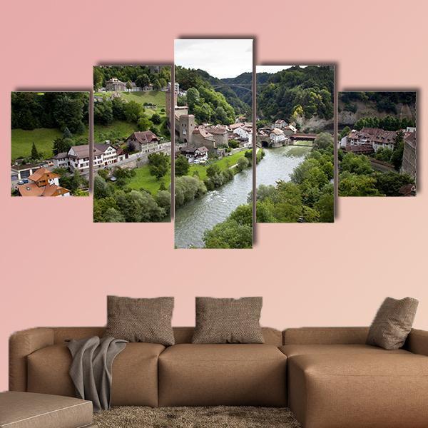 Fribourg City Switzerland Canvas Wall Art-5 Star-Gallery Wrap-62" x 32"-Tiaracle