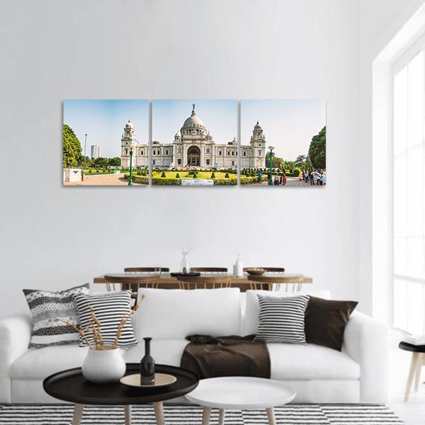 Victoria Memorial In Kolkata Panoramic Canvas Wall Art-3 Piece-25" x 08"-Tiaracle