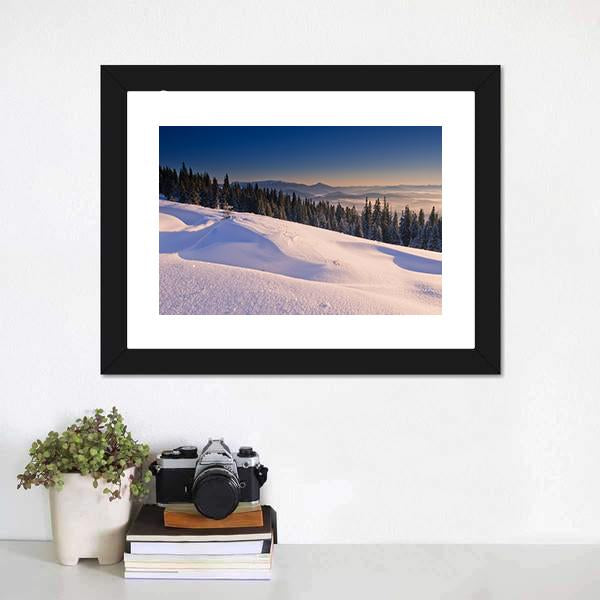 Frosty & Sunny Day In Mountains Canvas Wall Art-1 Piece-Framed Print-20" x 16"-Tiaracle