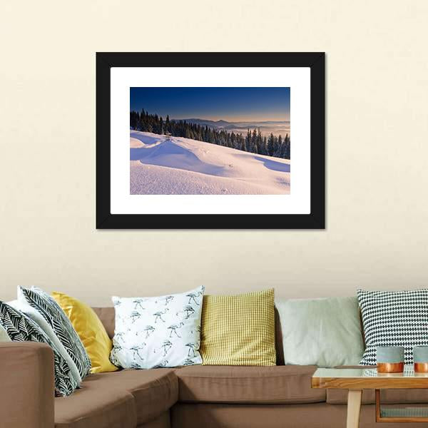 Frosty & Sunny Day In Mountains Canvas Wall Art-3 Horizontal-Gallery Wrap-25" x 16"-Tiaracle