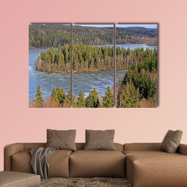 Frozen Lake In Forest Canvas Wall Art-3 Horizontal-Gallery Wrap-37" x 24"-Tiaracle