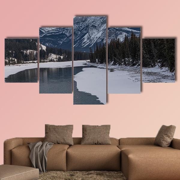 Frozen Maligne Lake Canvas Wall Art-5 Star-Gallery Wrap-62" x 32"-Tiaracle