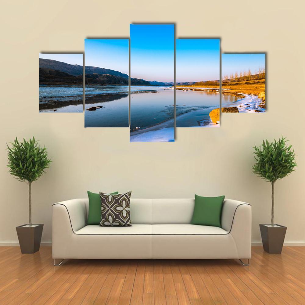 Frozen Yellow River China Canvas Wall Art-5 Star-Gallery Wrap-62" x 32"-Tiaracle